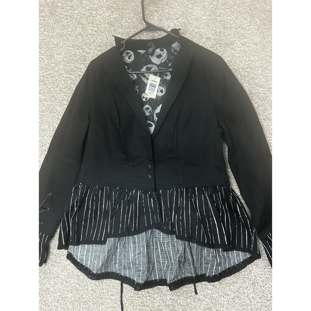 Torrid Nightmare Before Christmas Jack Skellington Ruffle Hem Black Jacket Sz L